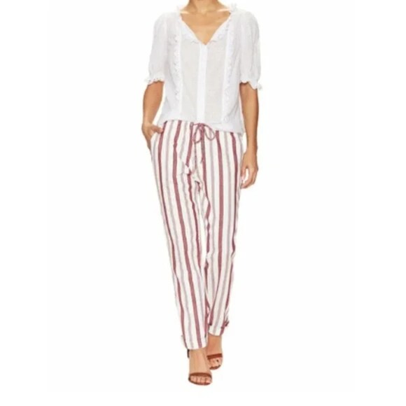Zadig & Voltaire Womens M Red Pinstripe Ankle Trouser Button Fly Coastal Cowgirl - Picture 7 of 14
